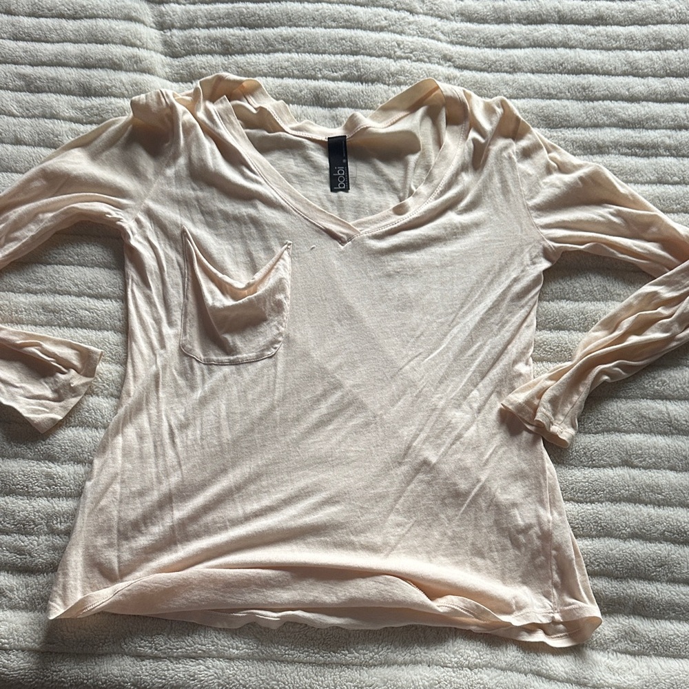 Light Pink V-Neck Long Sleeve Top